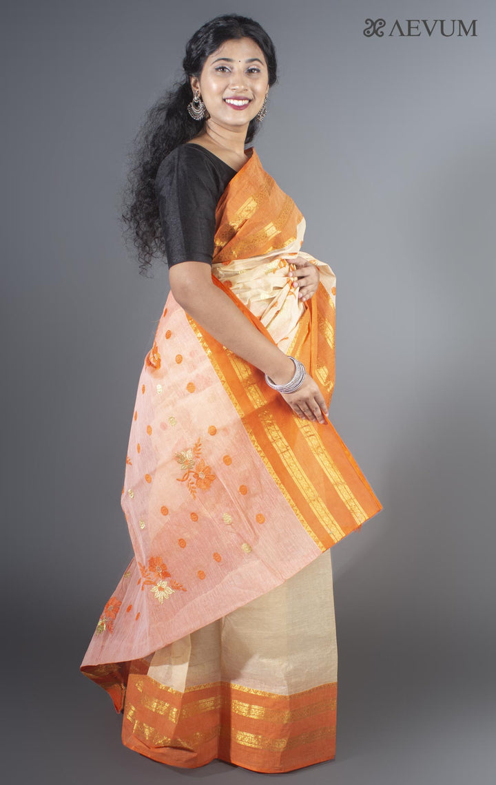 Floral Embroidery Bengal Cotton Tant Saree - 9482 - AEVUM
