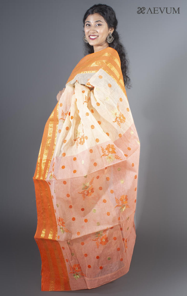 Floral Embroidery Bengal Cotton Tant Saree - 9482 - AEVUM