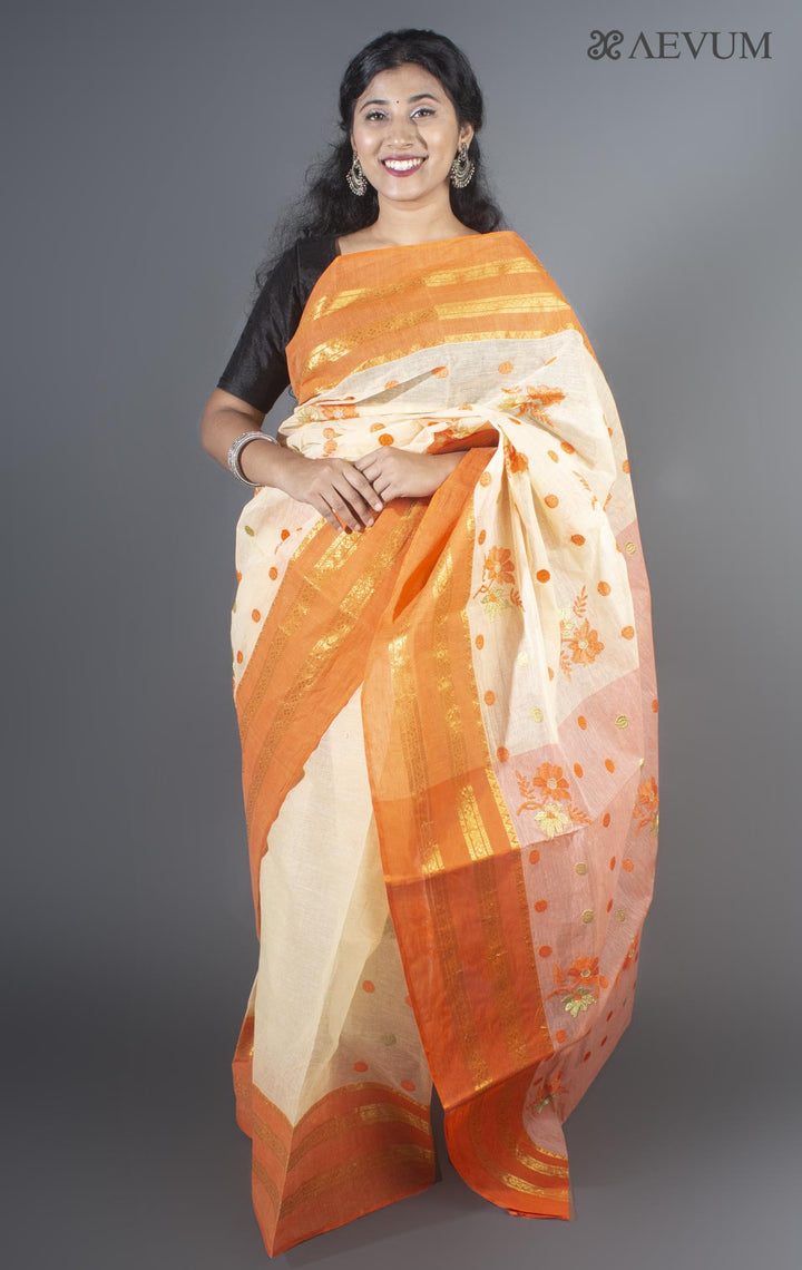 Floral Embroidery Bengal Cotton Tant Saree - 9482 - AEVUM