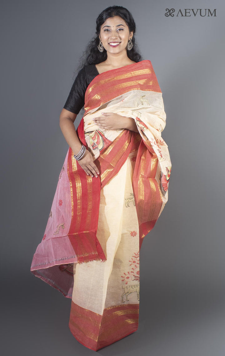 Shakuntala Embroidery Bengal Cotton Tant Saree - 9485 - AEVUM