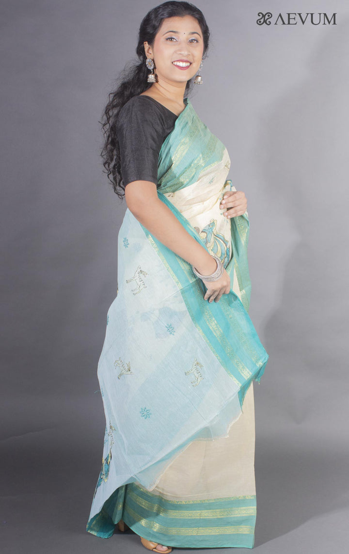 Shakuntala Embroidery Bengal Cotton Tant Saree - 9487 - AEVUM
