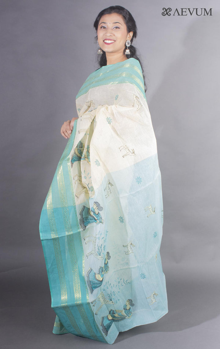 Shakuntala Embroidery Bengal Cotton Tant Saree - 9487 - AEVUM