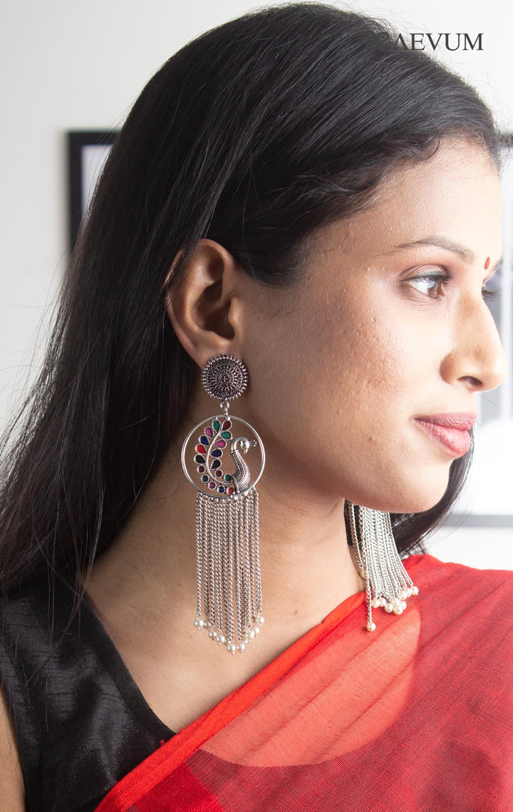 Light weight Ear Rings Long with White Beads - 0957 Jewellery K.M.Handicrafs   