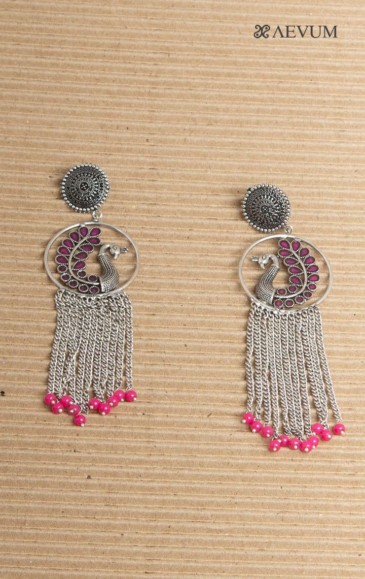Light weight Ear Rings Long with Pink Beads - 0958 - AEVUM