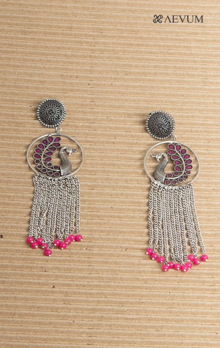 Light weight Ear Rings Long with Pink Beads - 0958 Jewellery AEVUM