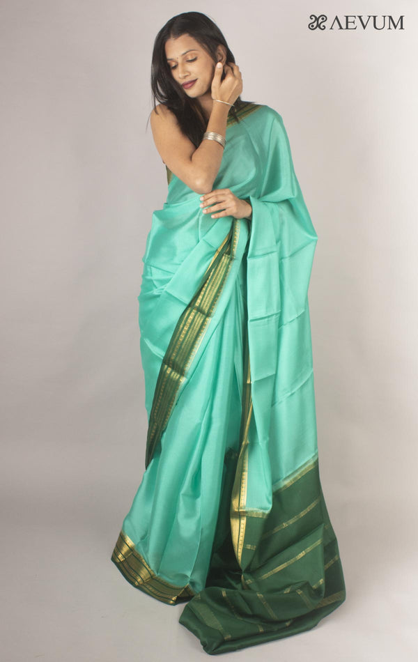 Sea Green Mysore Silk Saree with Silk Mark - 9804 - AEVUM