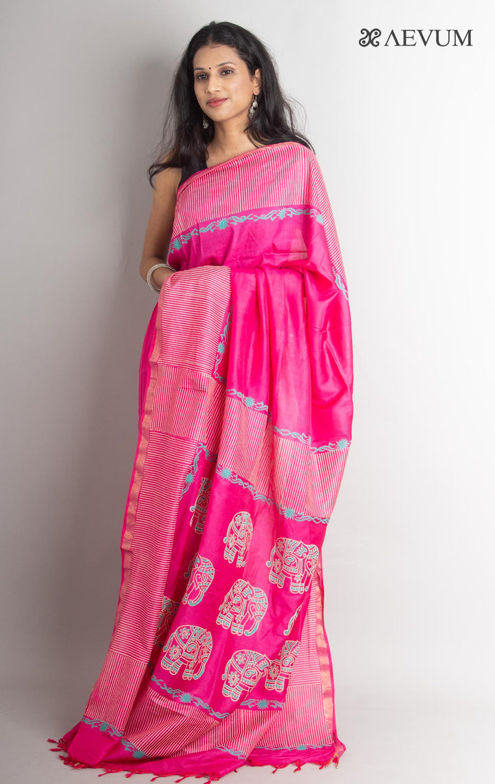 Katan Madhubani Silk Saree with Blouse Piece - 0992 Saree Raj Dev Kumar   