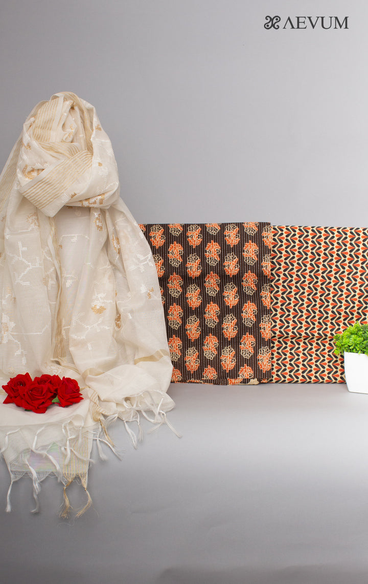 Unstitched Cotton Dress Material Kantha with  Chanderi Dupatta - 0257 - AEVUM