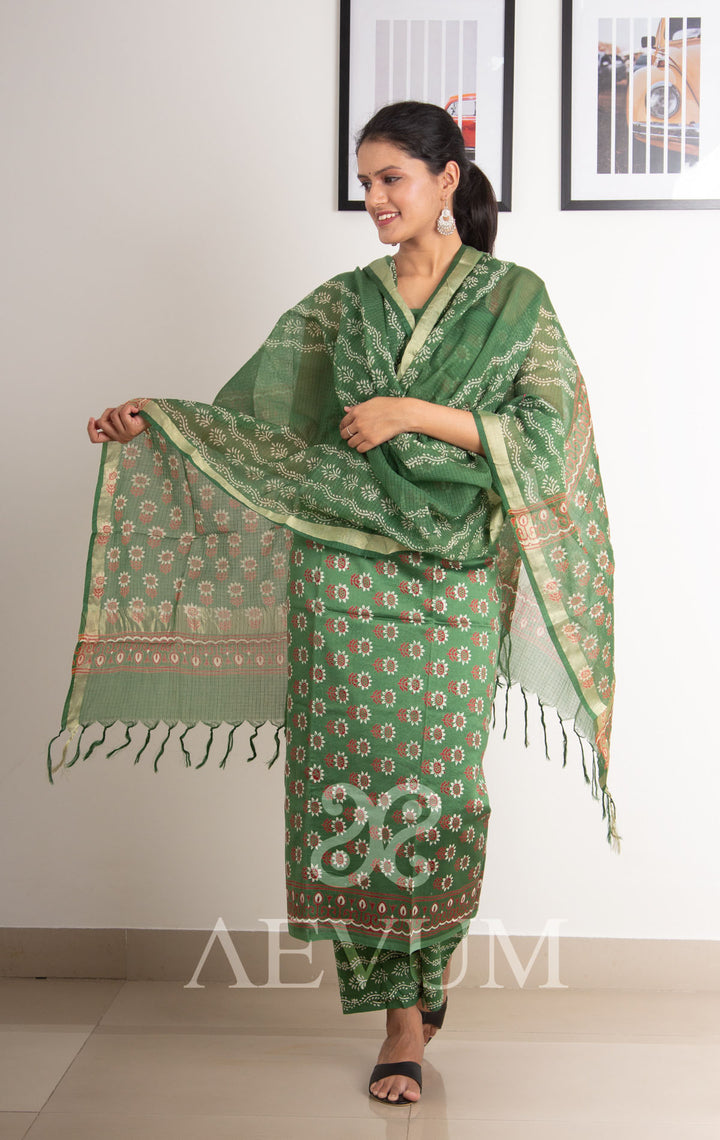 Unstitched Chanderi Silk Kurta Set with Kota Dupatta - 0258 Dress Material Aditri   