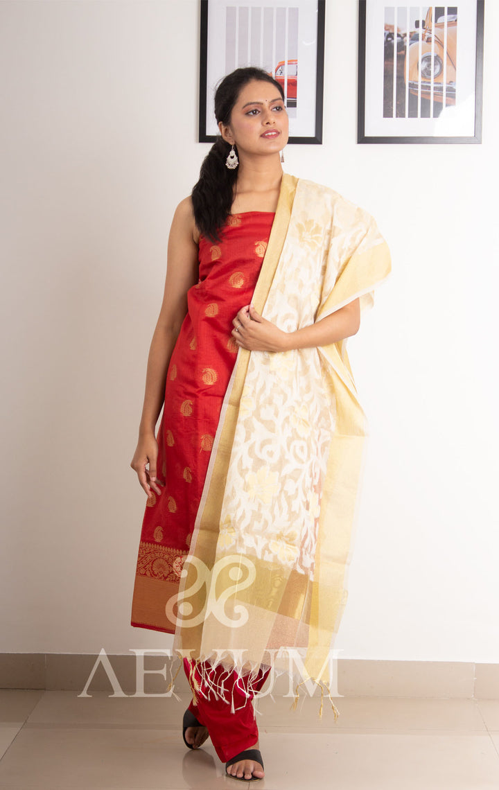 Unstitched Banarasi Silk Kurta Set - 0259 - AEVUM