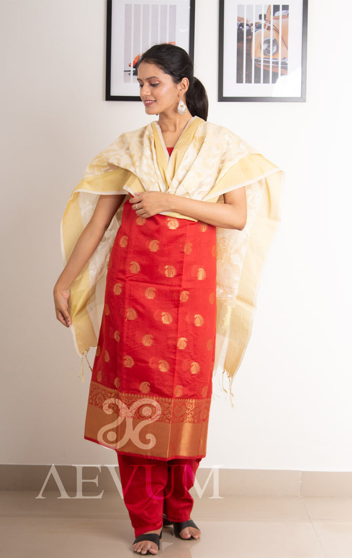 Unstitched Banarasi Silk Kurta Set - 0259 - AEVUM