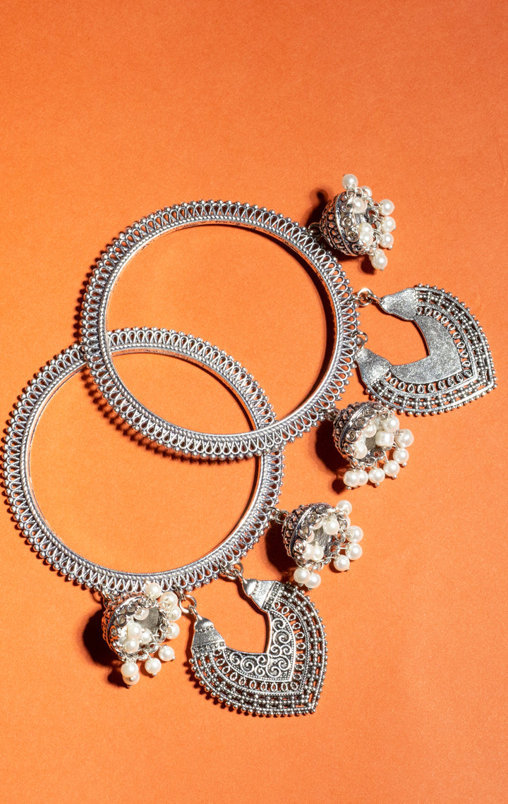 Oxidised Jumka Bangle, set of two - 0188 Jewellery Ozanoo   
