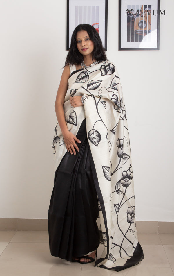 Bishnupur Hand Painted Pure Silk Saree with Blouse Piece-0248 - AEVUM