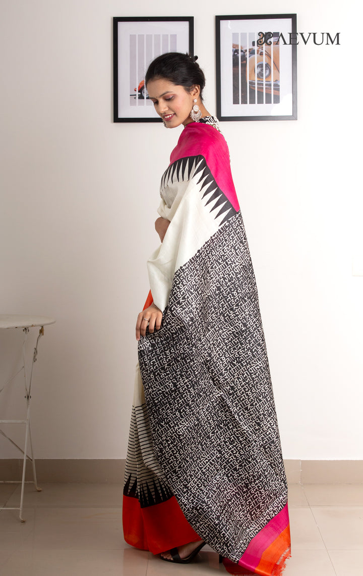 Bishnupur Pure Silk Hand Block Printed Saree - 0251 - AEVUM