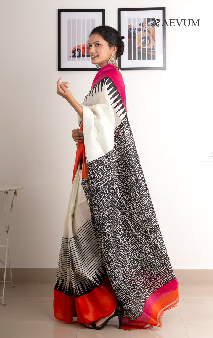 Bishnupur Pure Silk Hand Block Printed Saree - 0251 - AEVUM
