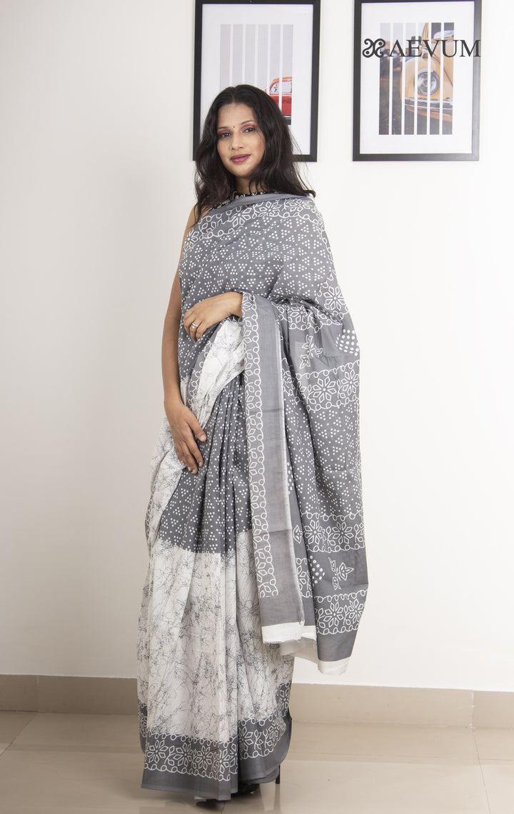 Mulmul Cotton Hand Block Printed Saree - 0272 - AEVUM