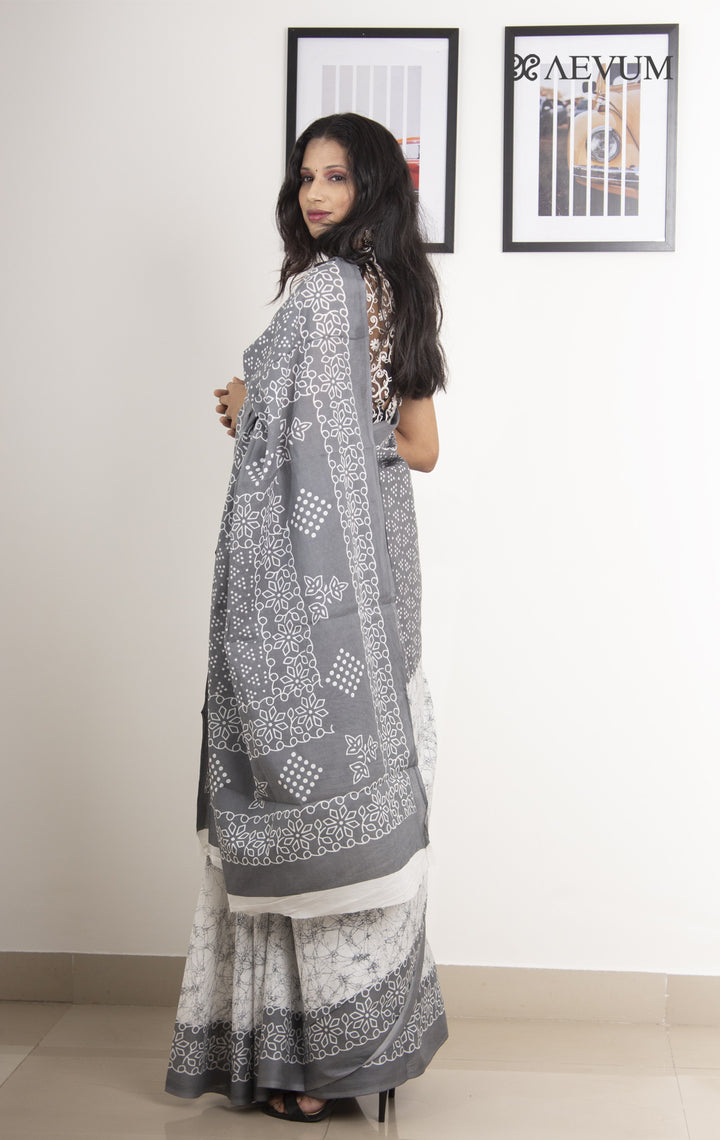 Mulmul Cotton Hand Block Printed Saree - 0272 - AEVUM