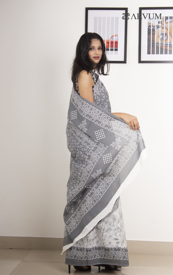 Mulmul Cotton Hand Block Printed Saree - 0272 - AEVUM