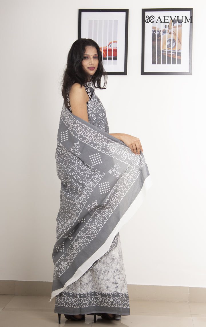 Mulmul Cotton Hand Block Printed Saree - 0272 - AEVUM