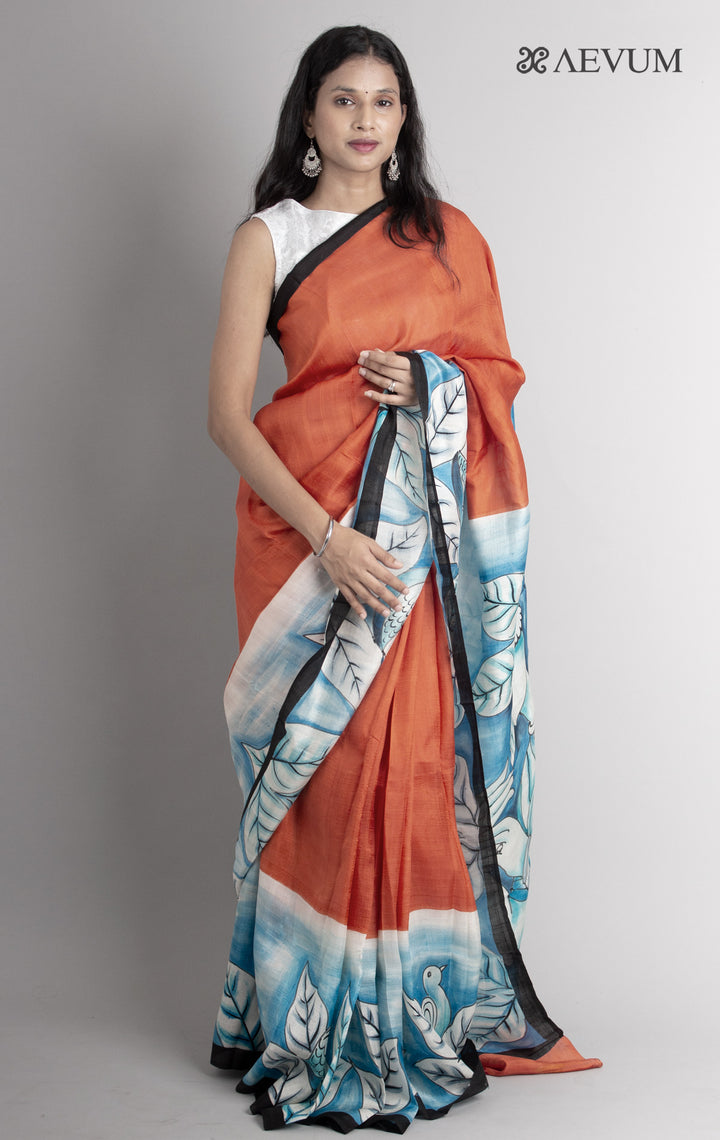 Bishnupur Hand Painted Pure Silk Saree with Silk Mark & Blouse Piece - 0307 - AEVUM