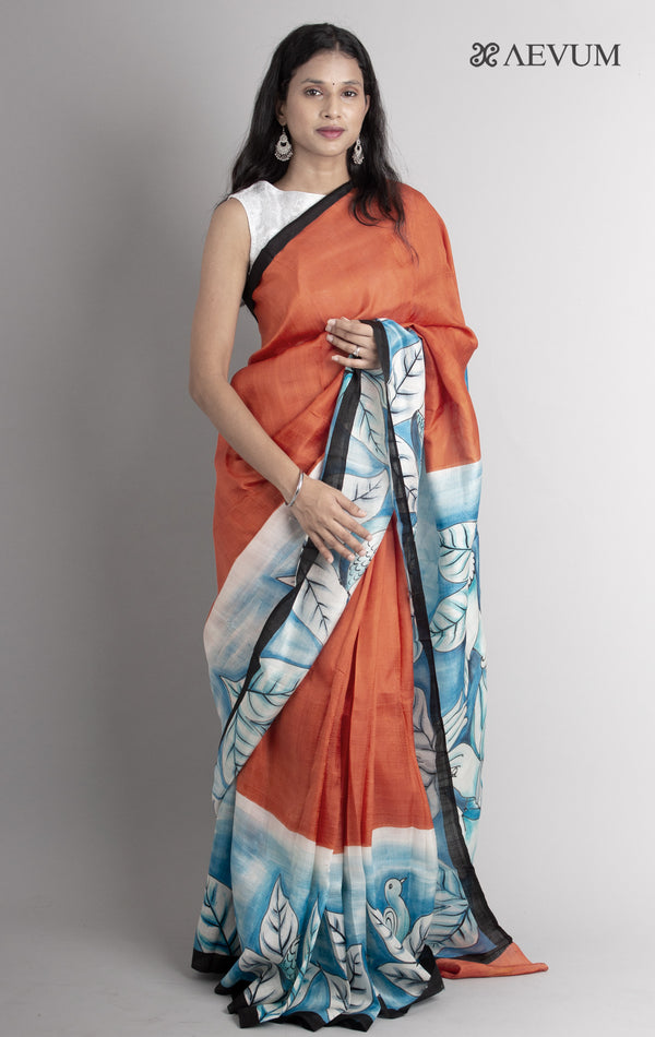 Bishnupur Hand Painted Pure Silk Saree with Silk Mark & Blouse Piece - 0307 - AEVUM