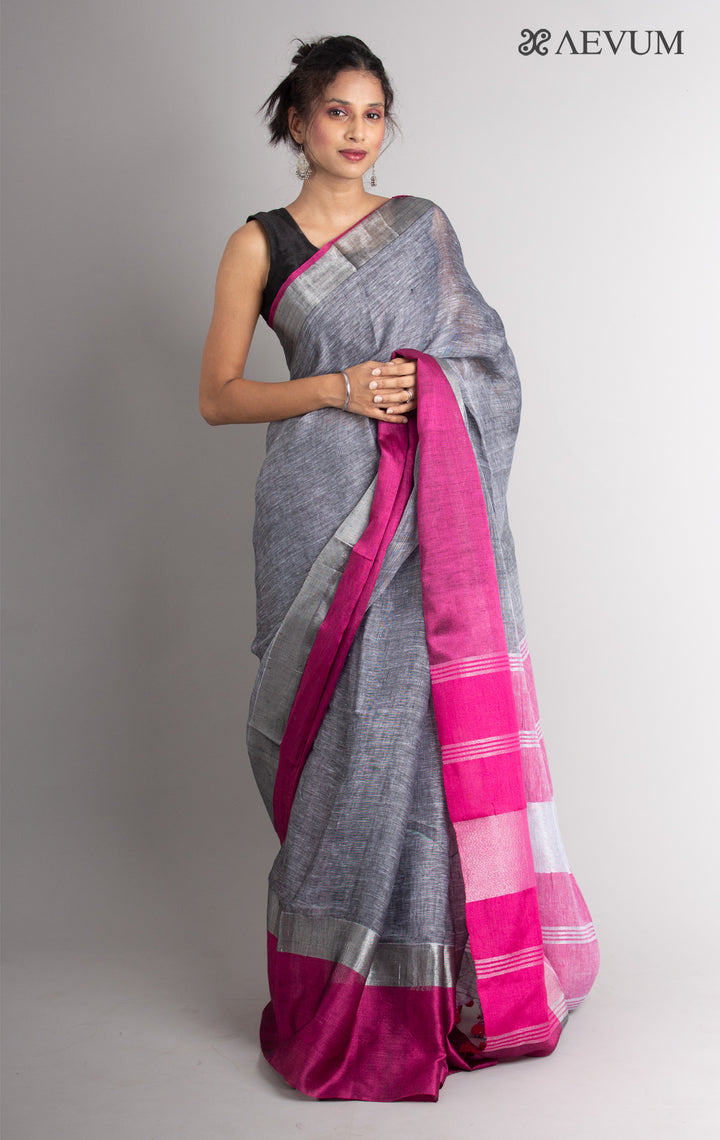 Pure Linen Mahapar Saree with Blouse Piece - 0300 - AEVUM