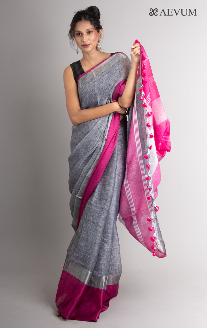 Pure Linen Mahapar Saree with Blouse Piece - 0300 - AEVUM