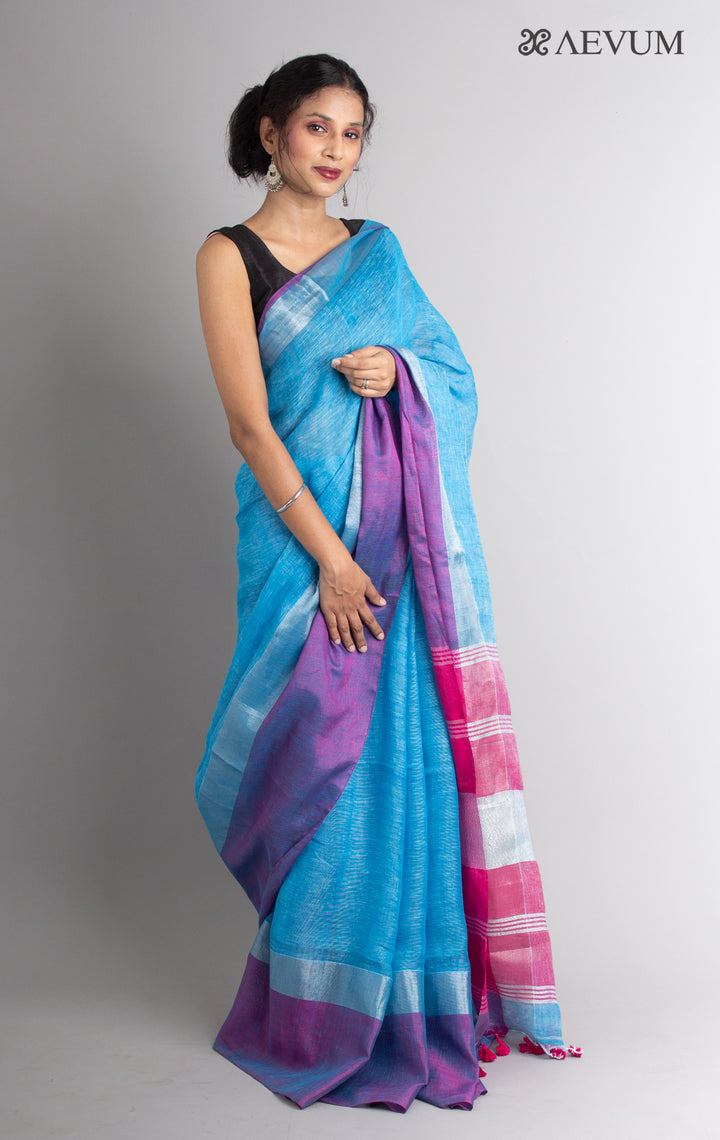 Pure Linen Mahapar Saree with Blouse Piece - 0302 - AEVUM