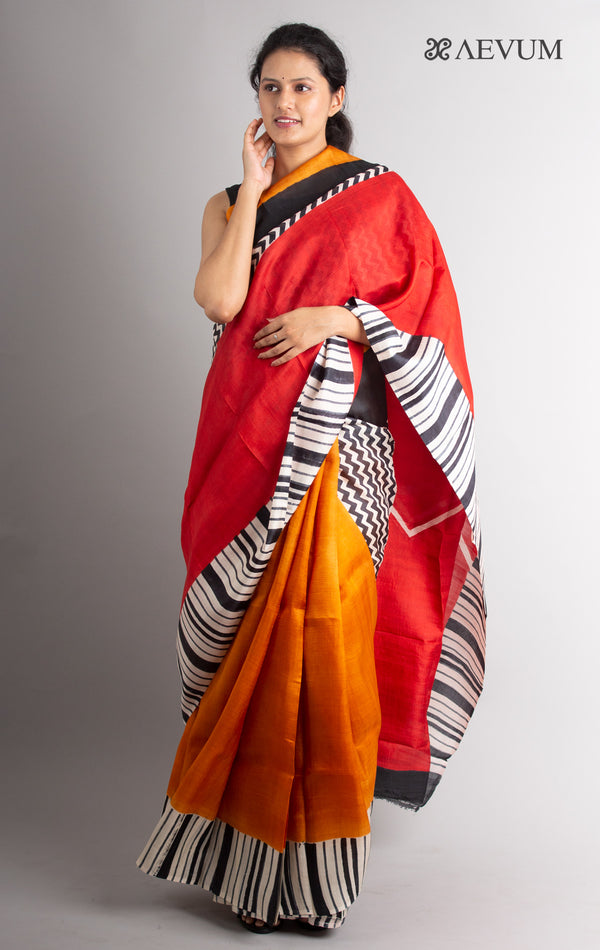 Bishnupur Hand Block Printed Pure Silk Saree with Silk Mark & Blouse Piece - 0304 - AEVUM