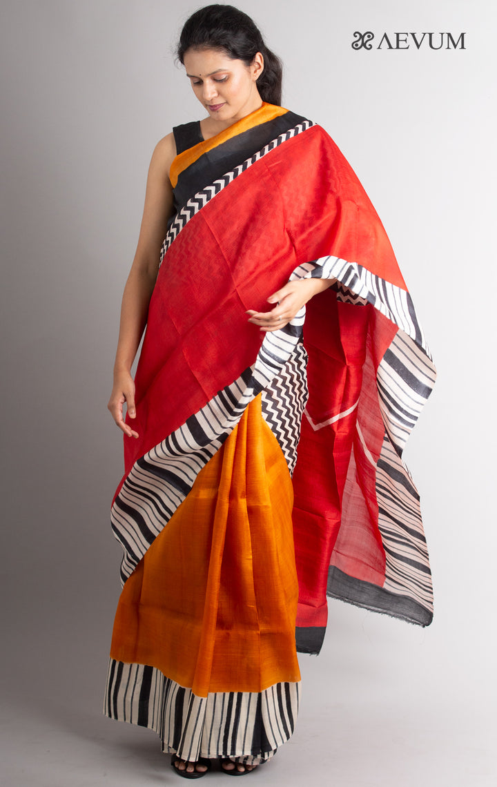 Bishnupur Hand Block Printed Pure Silk Saree with Silk Mark & Blouse Piece - 0304 Saree Riya's Collection   