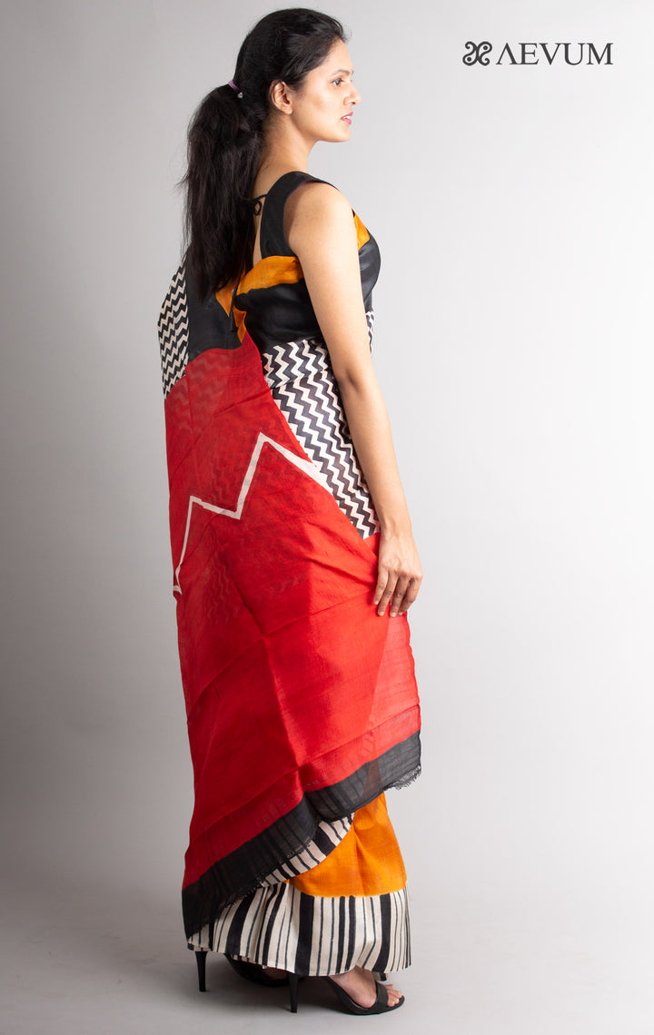 Bishnupur Hand Block Printed Pure Silk Saree with Silk Mark & Blouse Piece - 0304 Saree AEVUM   