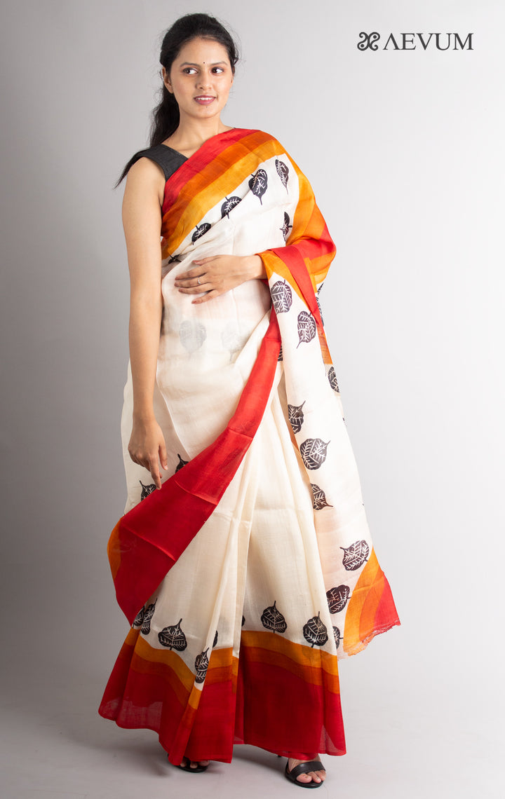 Bishnupur Hand Block Printed Pure Silk Saree with Silk Mark & Blouse Piece - 0306 Saree AEVUM   