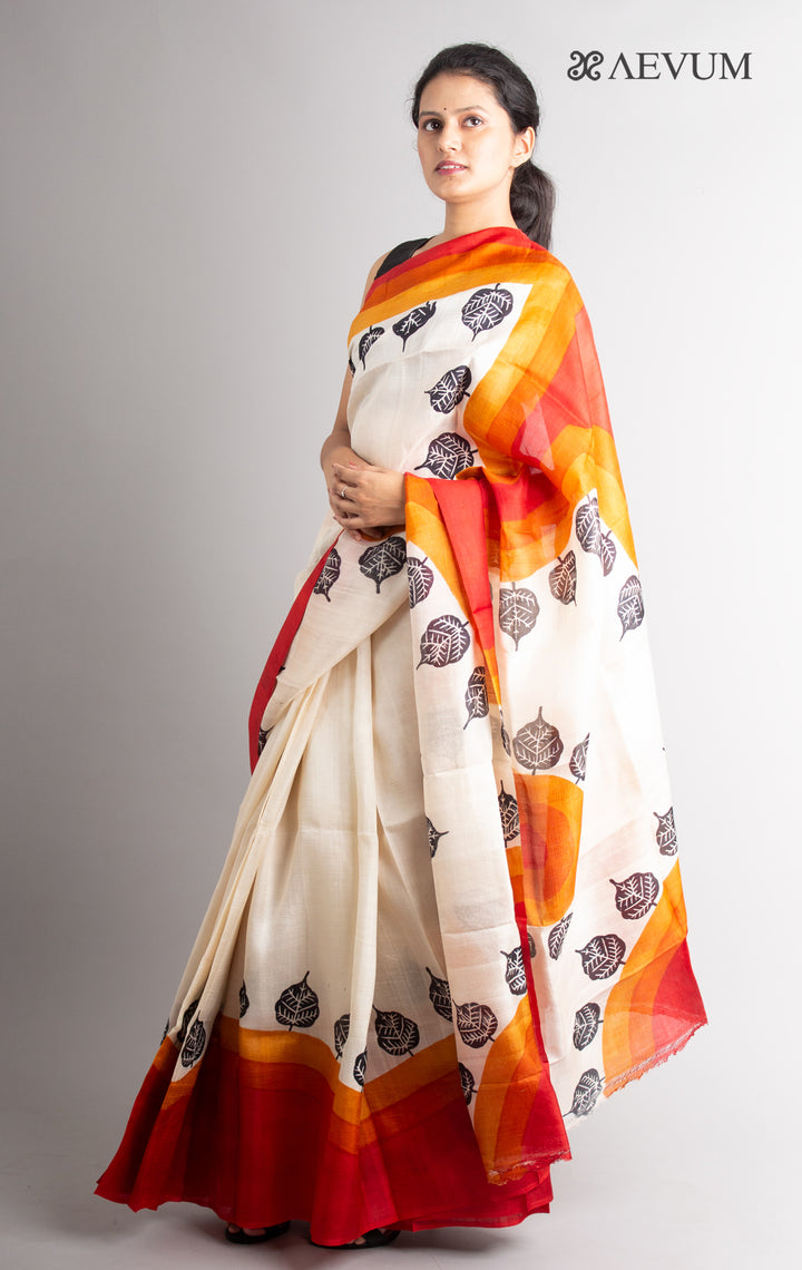 Bishnupur Hand Block Printed Pure Silk Saree with Silk Mark & Blouse Piece - 0306 Saree AEVUM   