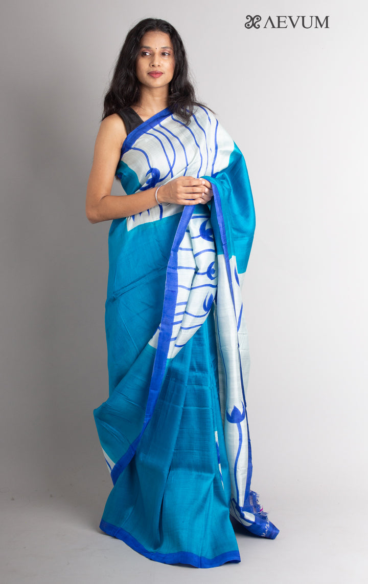 Three Ply Murshidabad Hand Painted Pure Silk with Silk Mark and Blouse Piece - 0350 - AEVUM