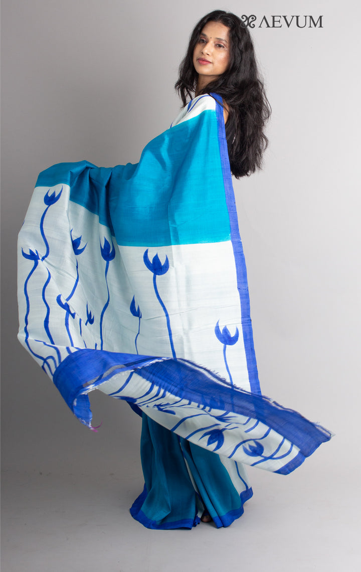 Three Ply Murshidabad Hand Painted Pure Silk with Silk Mark and Blouse Piece - 0350 - AEVUM