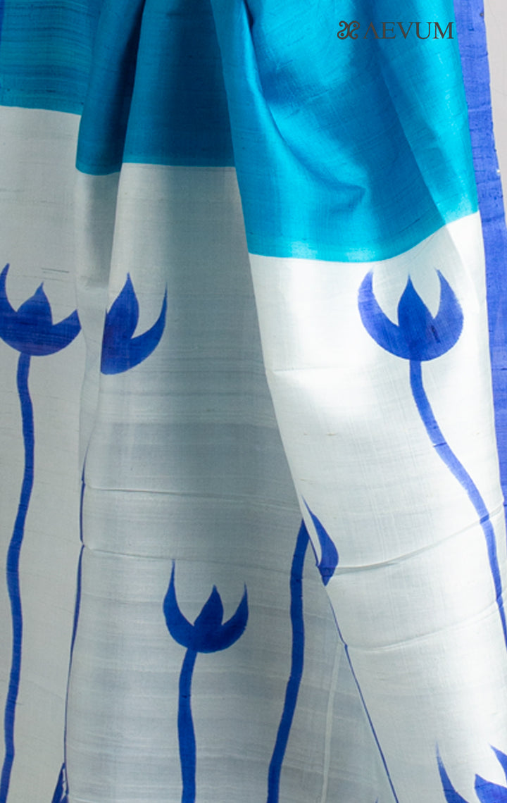 Three Ply Murshidabad Hand Painted Pure Silk with Silk Mark and Blouse Piece - 0350 - AEVUM