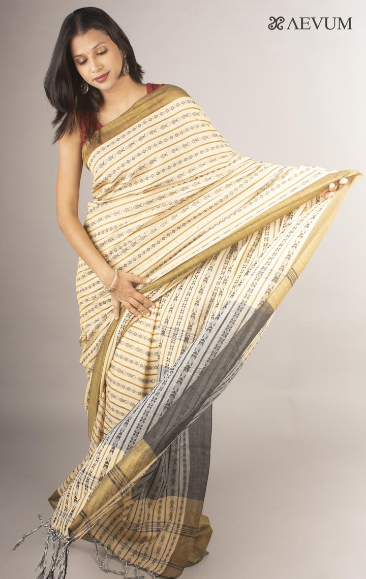 Begampuri Bengal Cotton Handloom Fish Motif Saree - 9661 - AEVUM