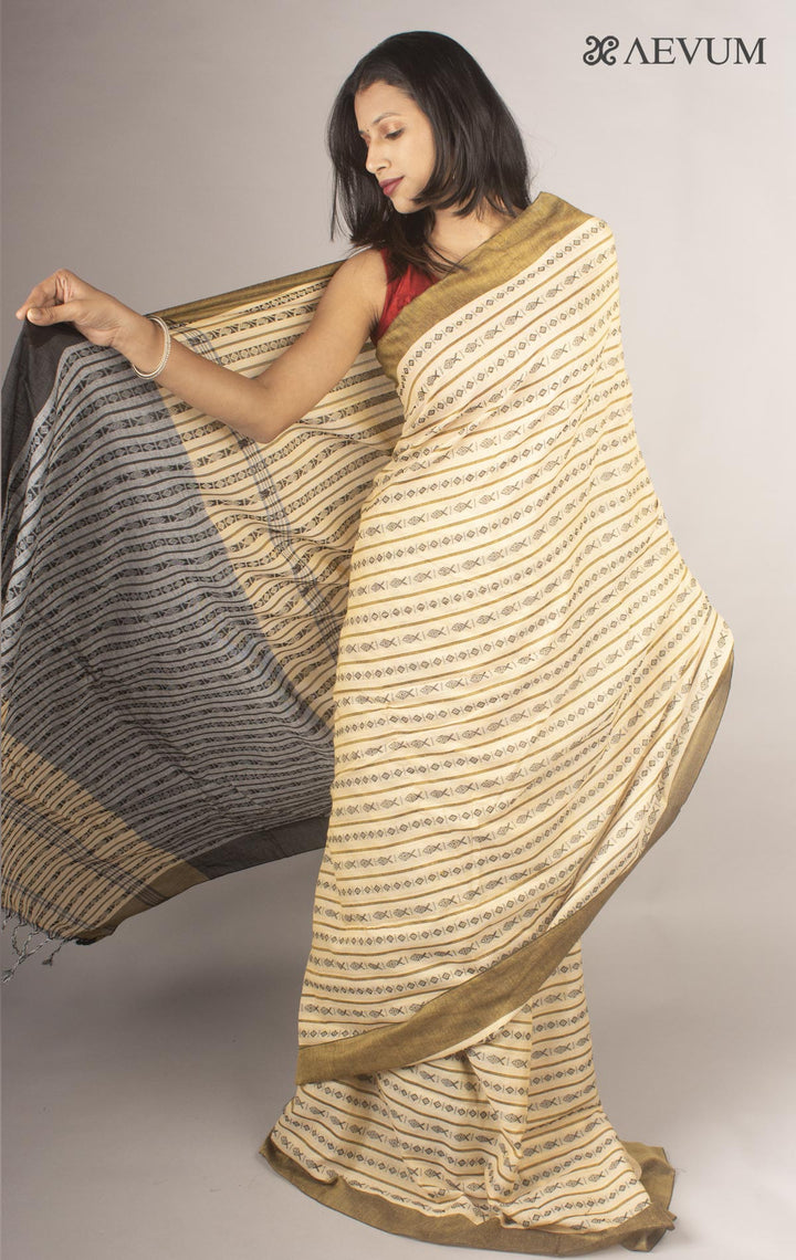 Begampuri Bengal Cotton Handloom Fish Motif Saree - 9661 - AEVUM