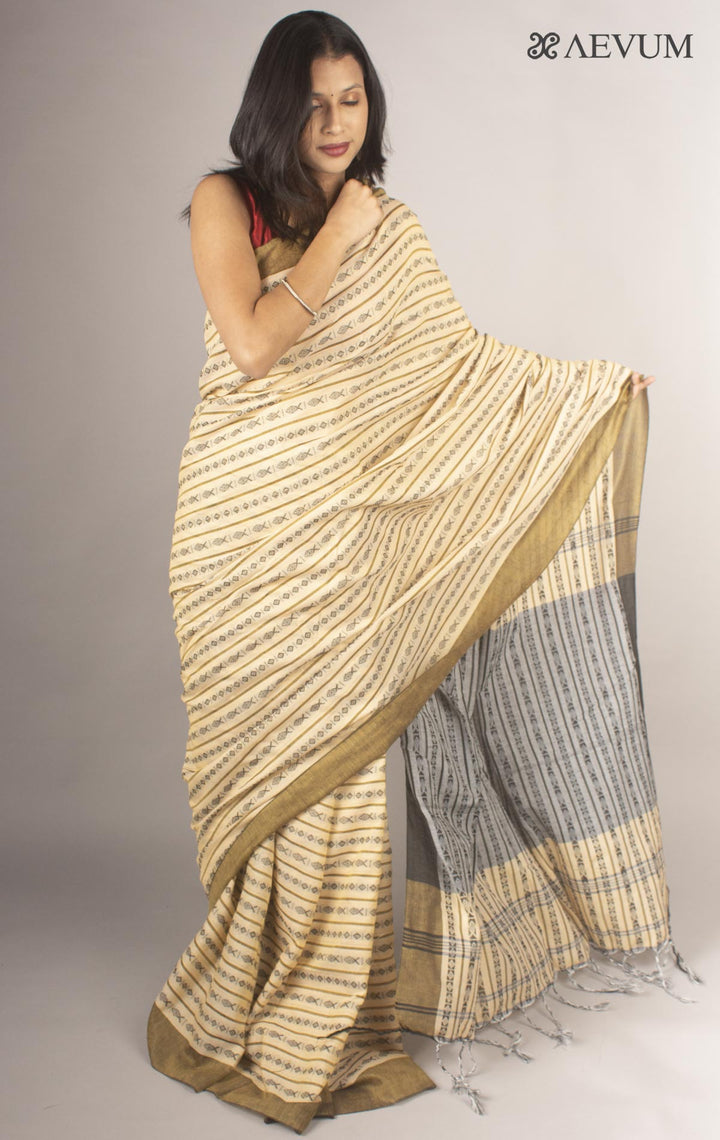 Begampuri Bengal Cotton Handloom Fish Motif Saree - 9661 - AEVUM