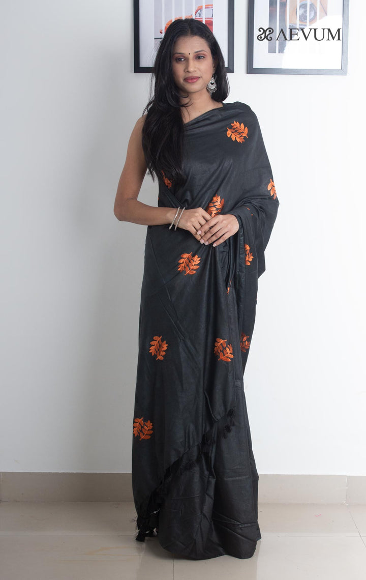 Katan Silk Saree with Embroidery - 2166 - AEVUM