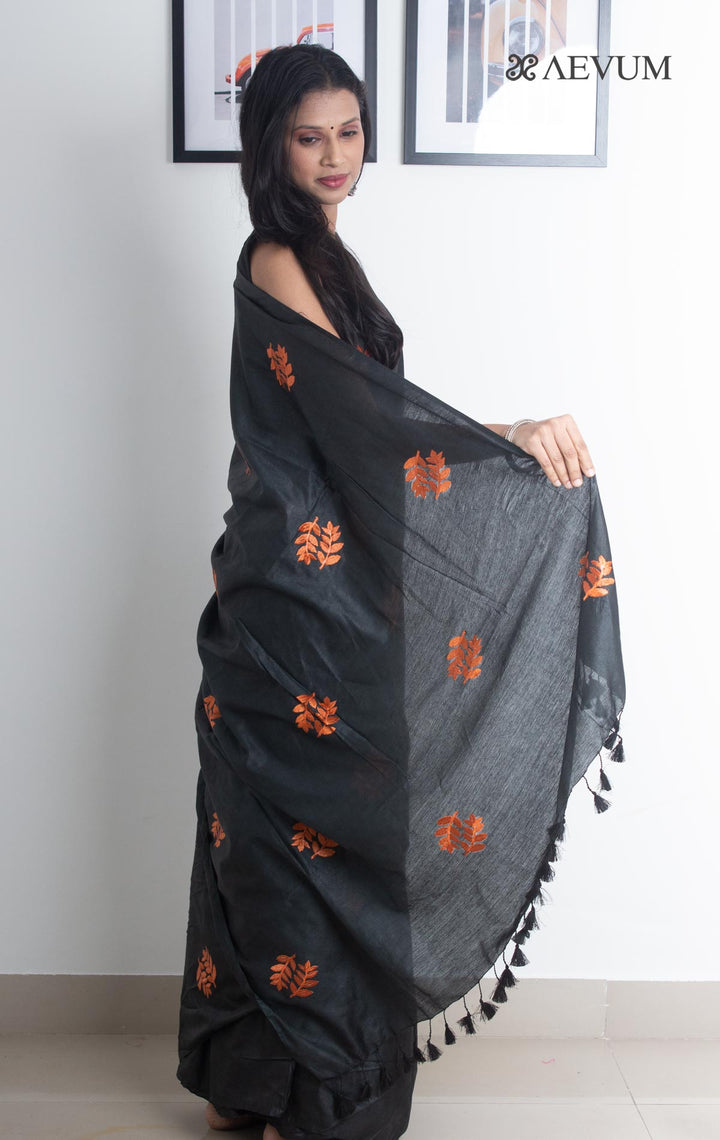 Katan Silk Saree with Embroidery - 2166 - AEVUM