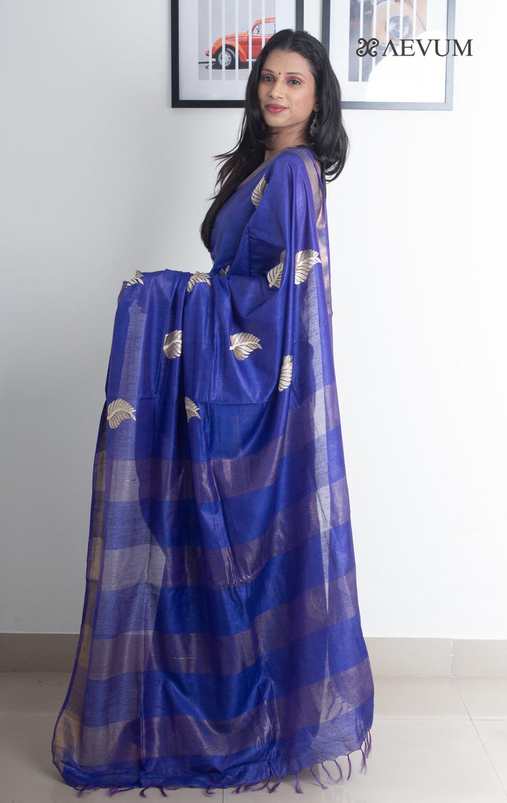 Katan Silk Saree with Leaf Embroidery - 2163 - AEVUM