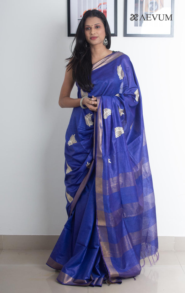 Katan Silk Saree with Leaf Embroidery - 2163 - AEVUM