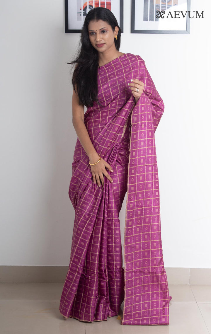 Katan Silk Saree with Checks - 2261 Saree AEVUM