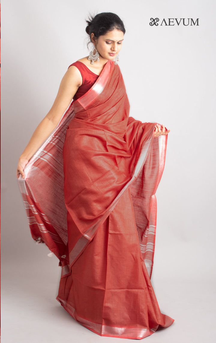 Semi Linen Saree With Blouse Piece - 0414 Saree Meera Roy   
