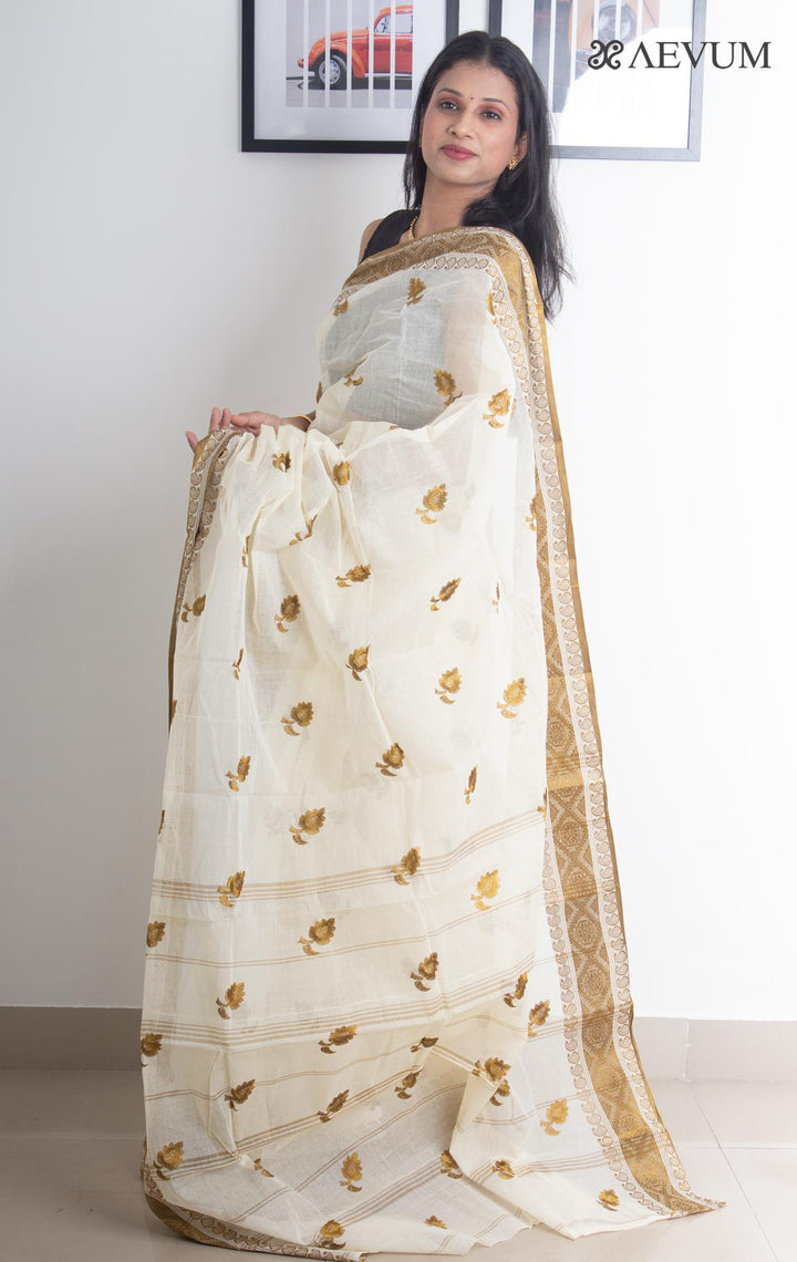 Bengal cotton Tant Saree with Embroidery - 2224 - AEVUM