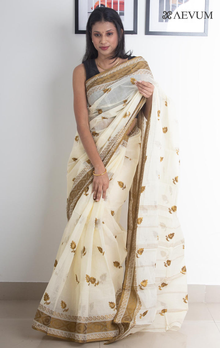 Bengal cotton Tant Saree with Embroidery - 2224 - AEVUM