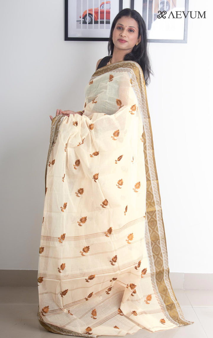 Bengal cotton Tant Saree with Embroidery - 2224 - AEVUM