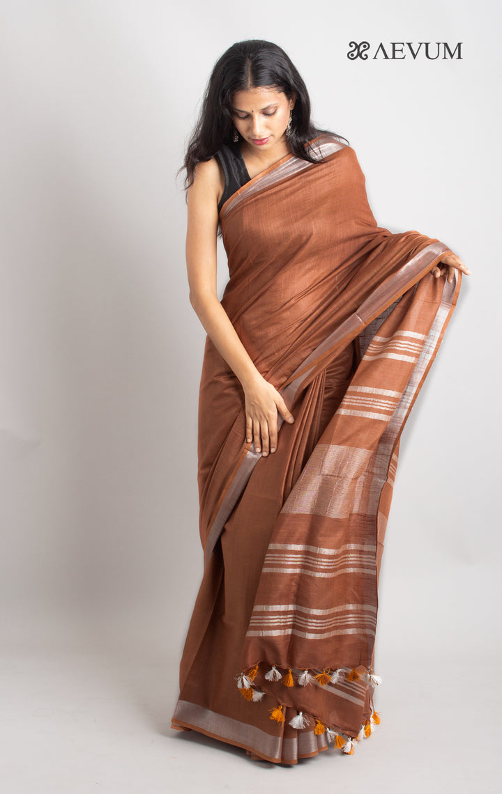 Semi Linen Saree With Blouse Piece - 0409 Saree Tausif   