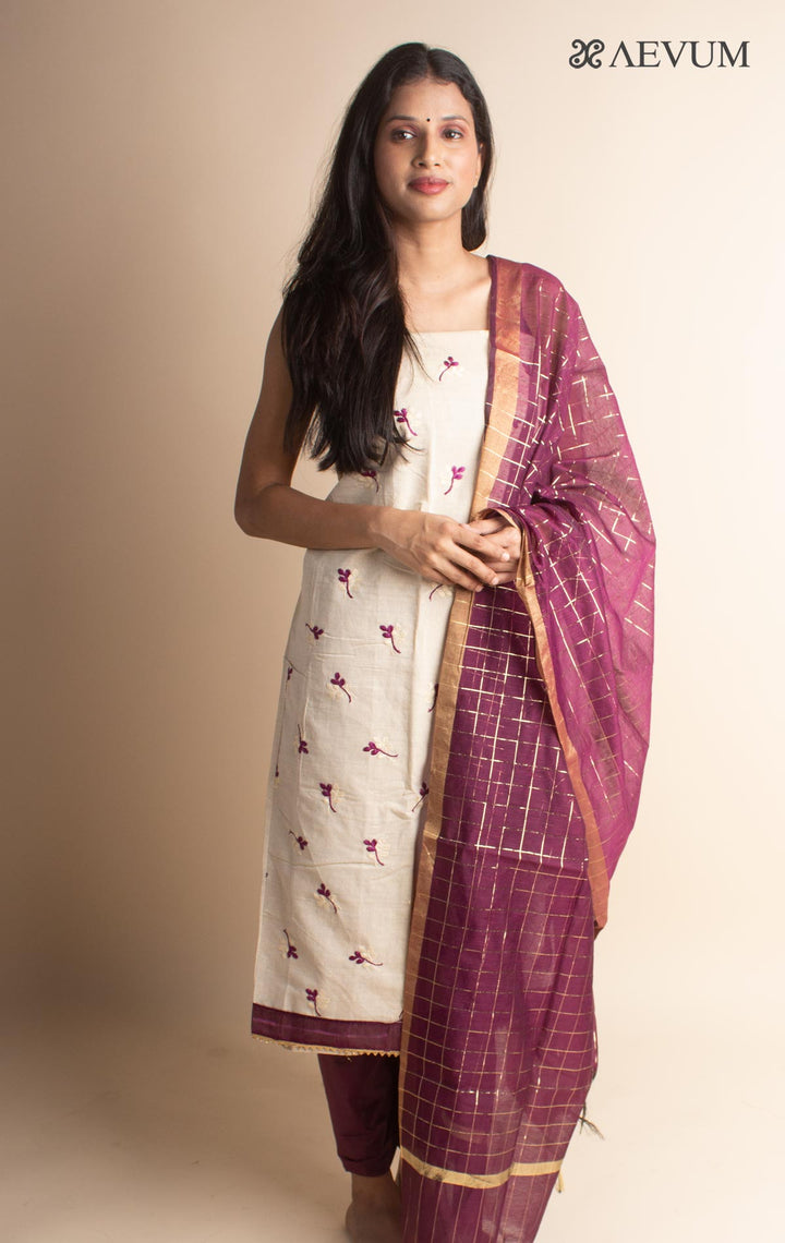 Unstitched Cotton Dress Material with Chiffon Dupatta - 3002 - AEVUM